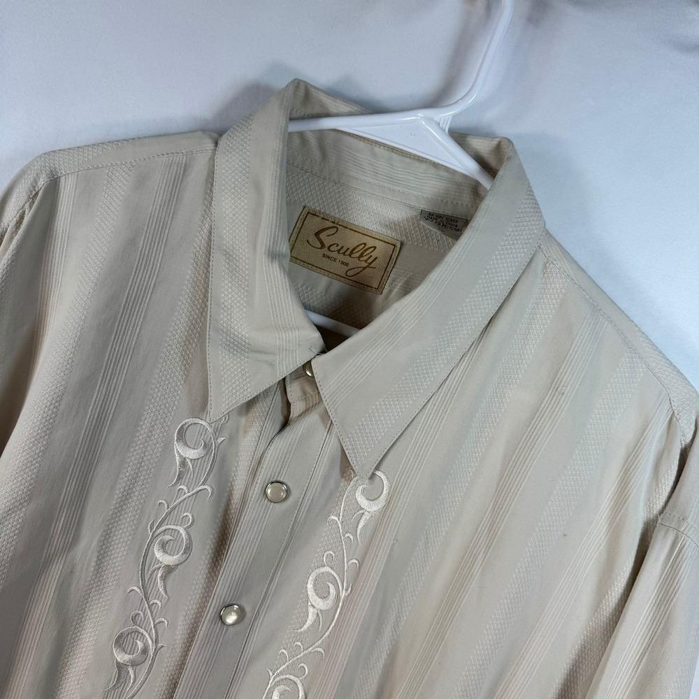 Scully Mens XL 100% Silk Cream Embroidered Western Button Down Shirt PW-012